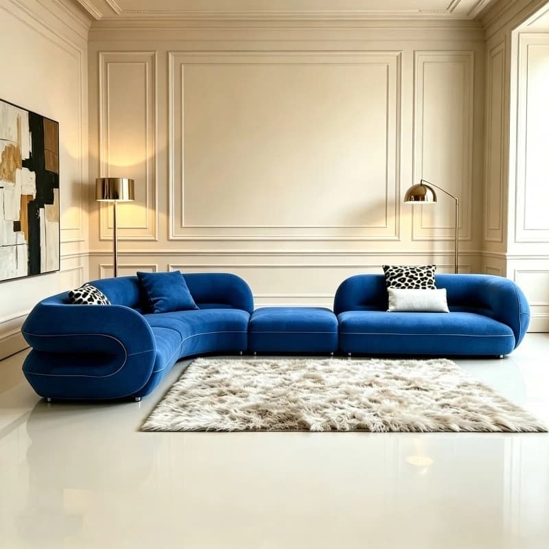Minimalist sofa Modern living room special-shaped curved lamb fleece corner fabric sofa