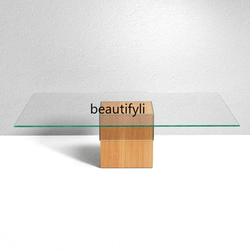 X Italian Minimalist Glass Coffee Table Living Room Rectangular Reception Tea Table High-End Vintage Coffee Table