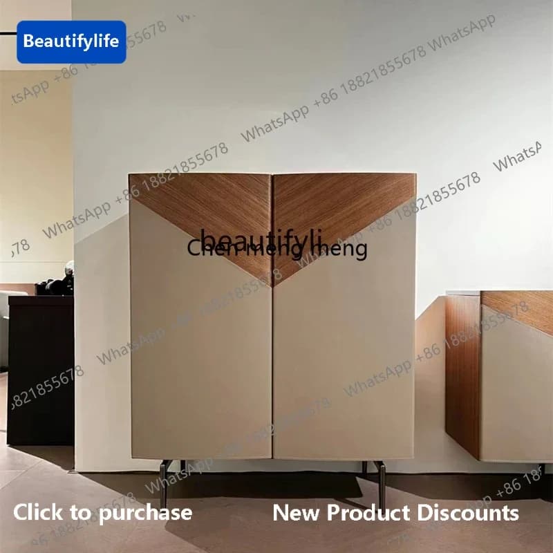183F saddle leather dining side cabinet, Italian chest cabinet, black walnut solid wood TV, light luxury vertical cabinet