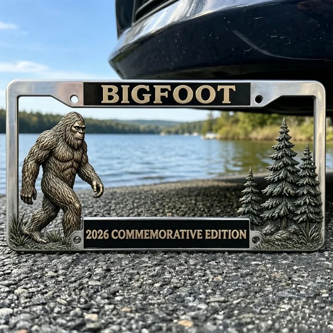 Big Foot Memorial Frame - A wrought iron handicraft decoration piece for vehicle license plates