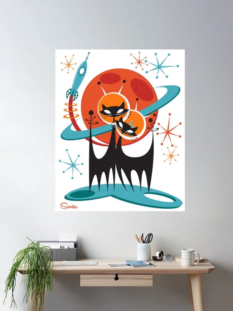 Art Scooter Galactic Cats Photo Canvas POSTER ,Home Decor Wall art painting
