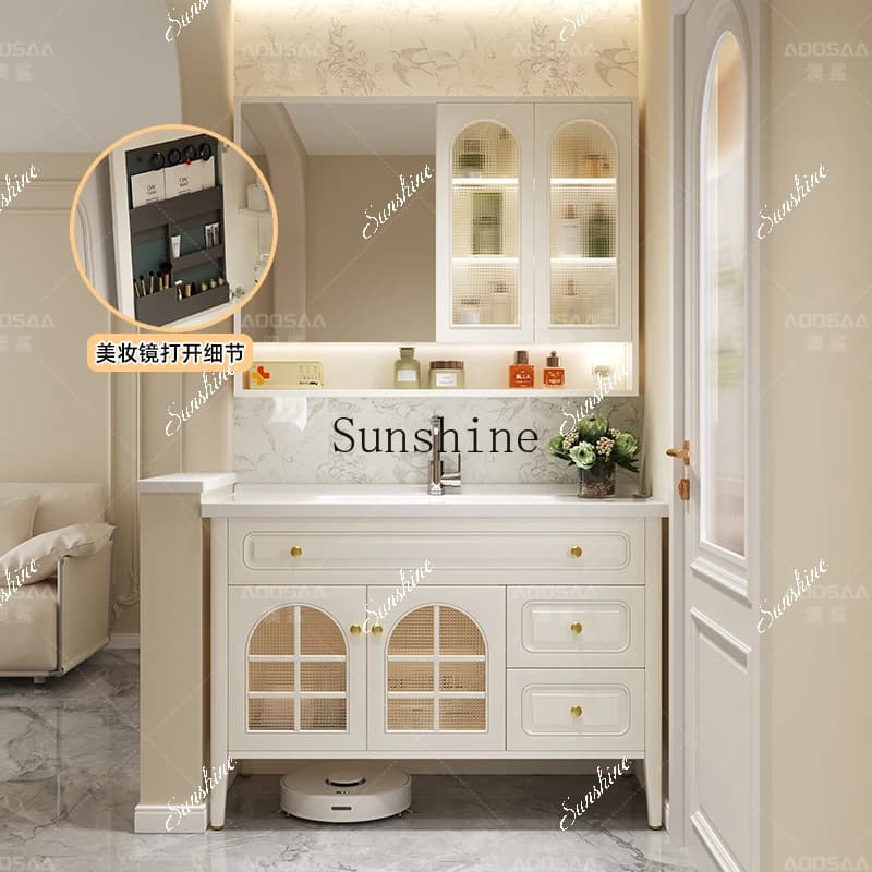 French retro bathroom washbasin cabinet combination with legs floor type  FT