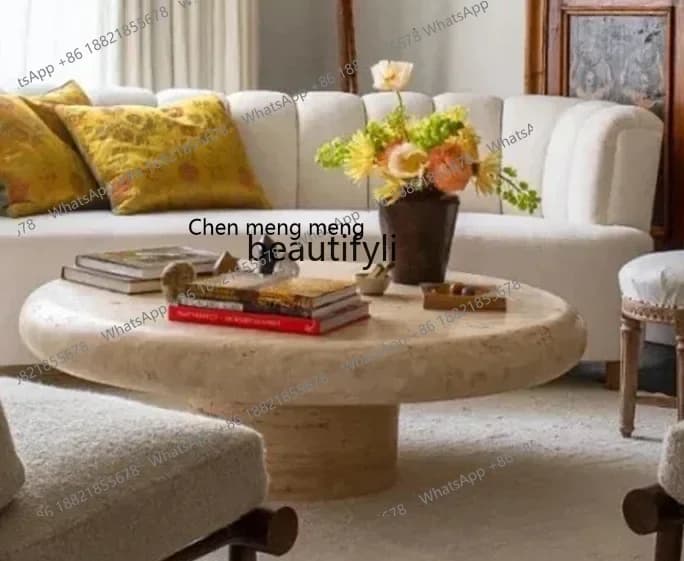 X Natural Cave Stone Coffee Table Designer Living Room Silent Style round Table Marble Retro Tea Table Middle AncientQ