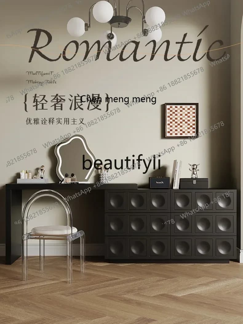 CQY Solid Wood Dressing Table Black Makeup Table Chest of Drawers Integrated Small Apartment Bedroom Bedside Cabinet
