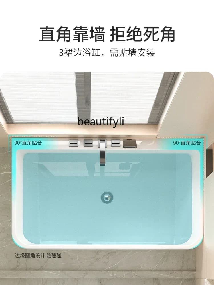 06Bagno quadrato per uso domestico adulto acrilico bordo sottile isolamento termico vasca da bagno a bolle profonde non pieghevo