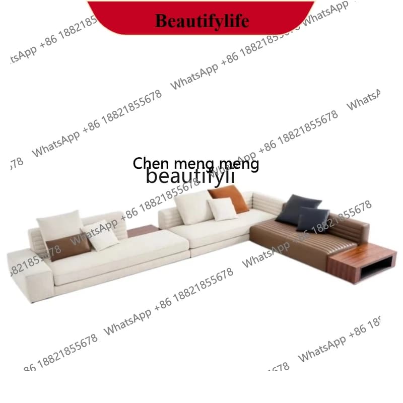 z183 Italian large flat floor straight corner modern light luxury living room cotton linen sofa