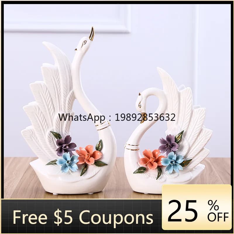 LYY Ceramic Swan Ornament Modern Practical Home Decoration European Style Living Room Craft Creative Wedding Gift Display