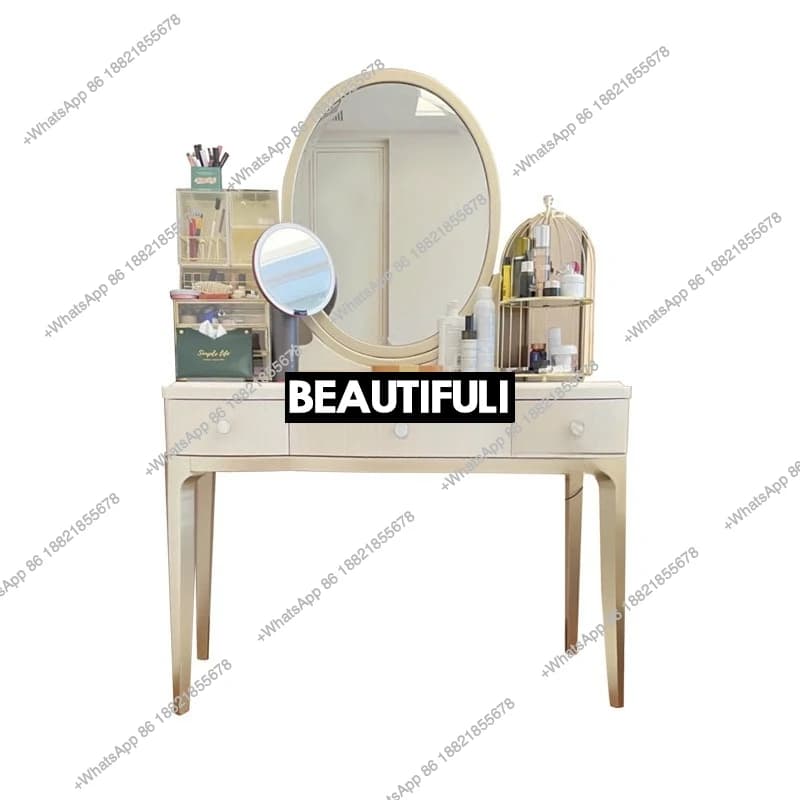 Solid wood makeup table small apartment bedroom dresser stool combination