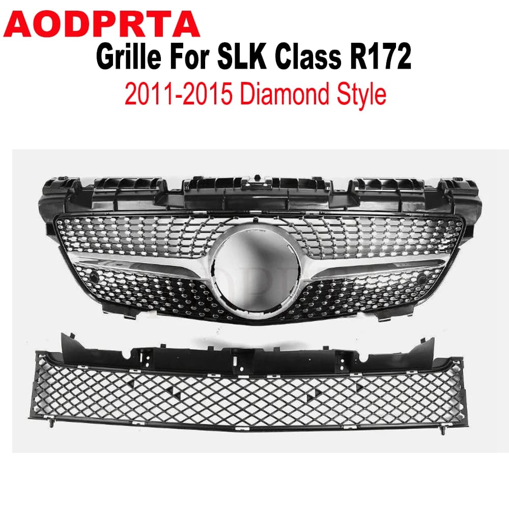 2011-2015 For Mercedes Benz SLK Class R172 SLK 200 250 350 Diamond Style Front Bumper Racing Grille Upper Lower 2 Piece