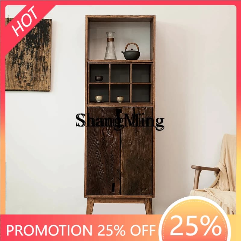FGgood-looking wabi-sabi wind rack solid wood edge stand tea cabinet storage cabinet B & B weathered old wood storage bogu rack