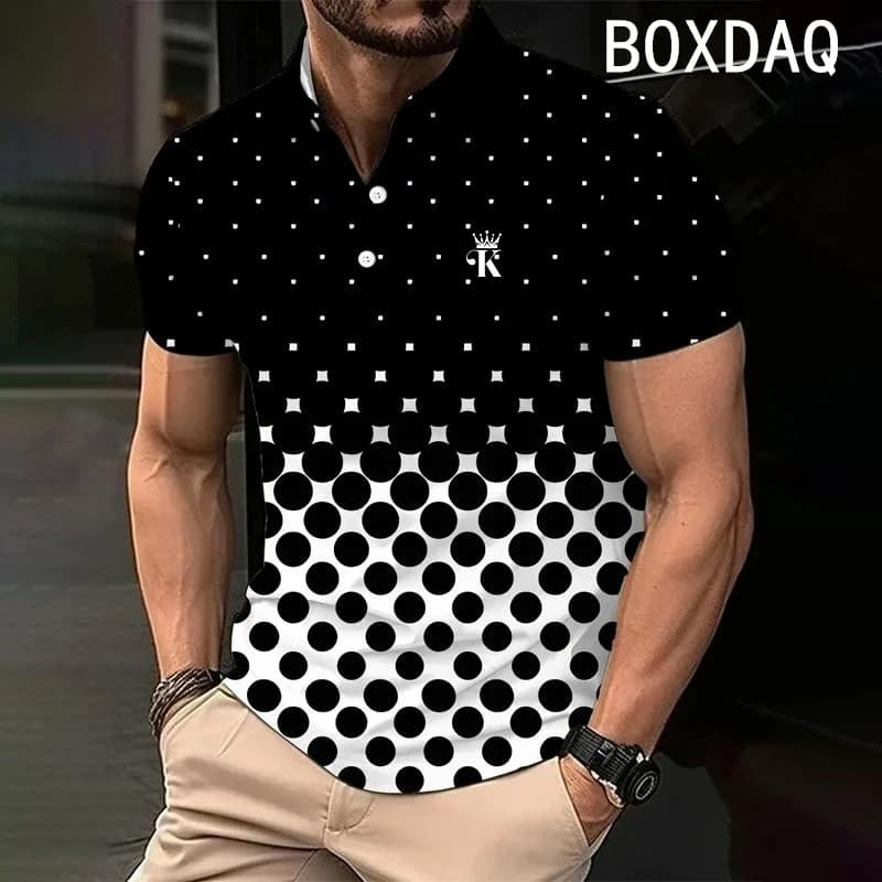 3D Polka Dot Printed Polo Shirt Men Summer Short Sleeve Lapel Wint Button Casual Sport Tops Fashion Men Classic Polo Shirt