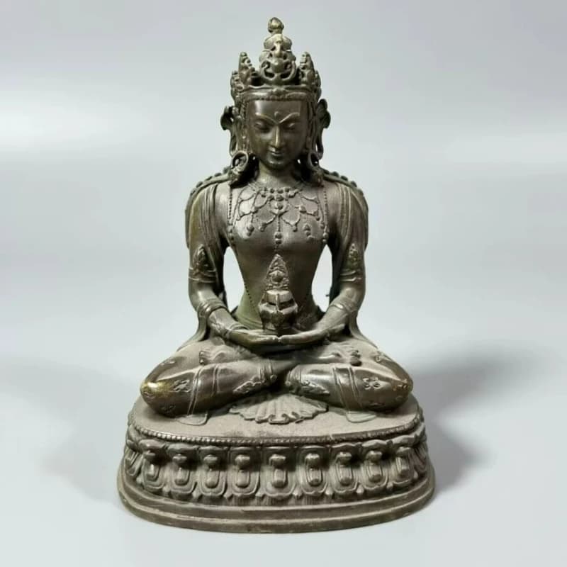 Retro Bronze Carving Nepalese Tantric Longevity Buddha Statue Home Desktop Living Room Decorations Offering  Crafts Ornaments