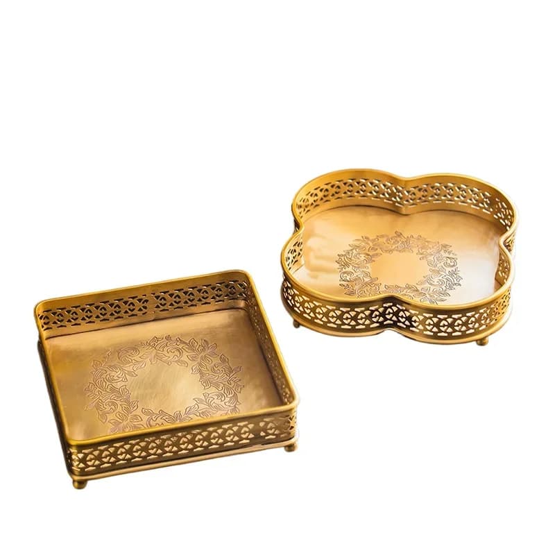 Home decoration retro engraved tray living room porch cabinet storage plate desktop ornament
