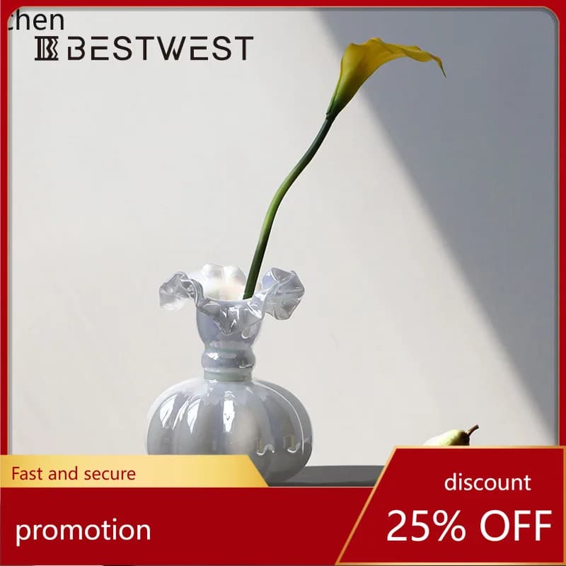 YFY ruffled edge glass vase - premium home decor, living room light luxury floral arrangement