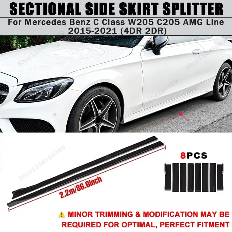 For Benz C Class W205 C205 AMG Line 2015-2021 (4DR 2DR) Side Skirts Extension Rocker Panel Splitter 86.6" ABS Plastic Body Kit