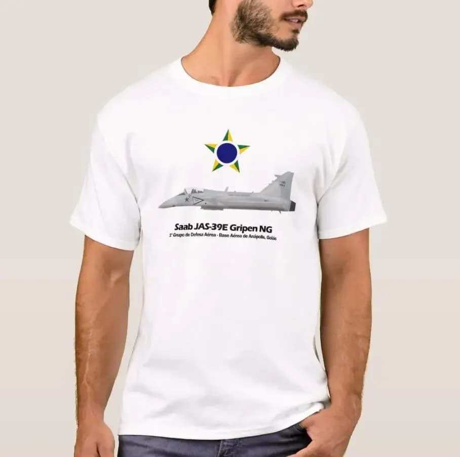JAS-39E Gripen NG Profile Brazilian Air Force Men T-Shirt Short Sleeve Casual 100% Cotton O-Neck Summer T Shirt
