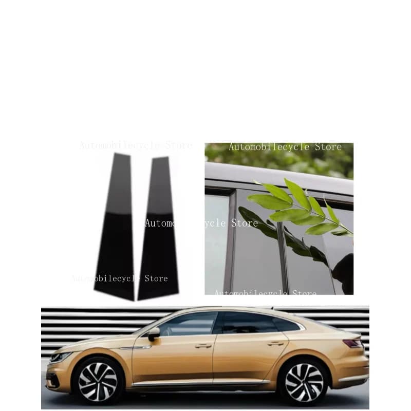2PCS Glossy Black Pillar Posts Fit For Volkswagen VW Passat CC 2009~2017 Silver Carbon Window Moulding B C Center Sticker Cover