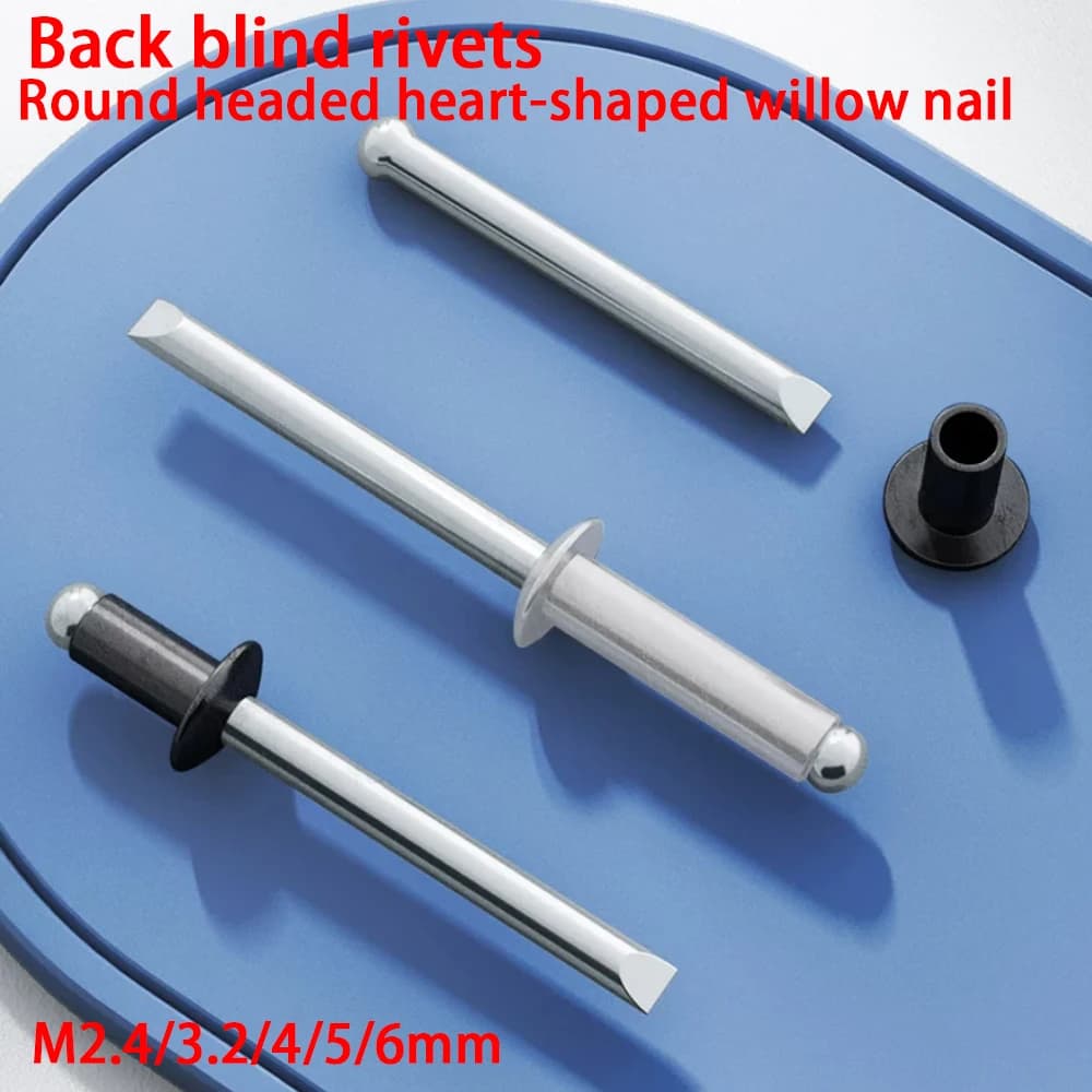Aluminium steel large flange head black blind rivets Round headed heart-shaped willow nail M2.4/3.2/4/5/6mm