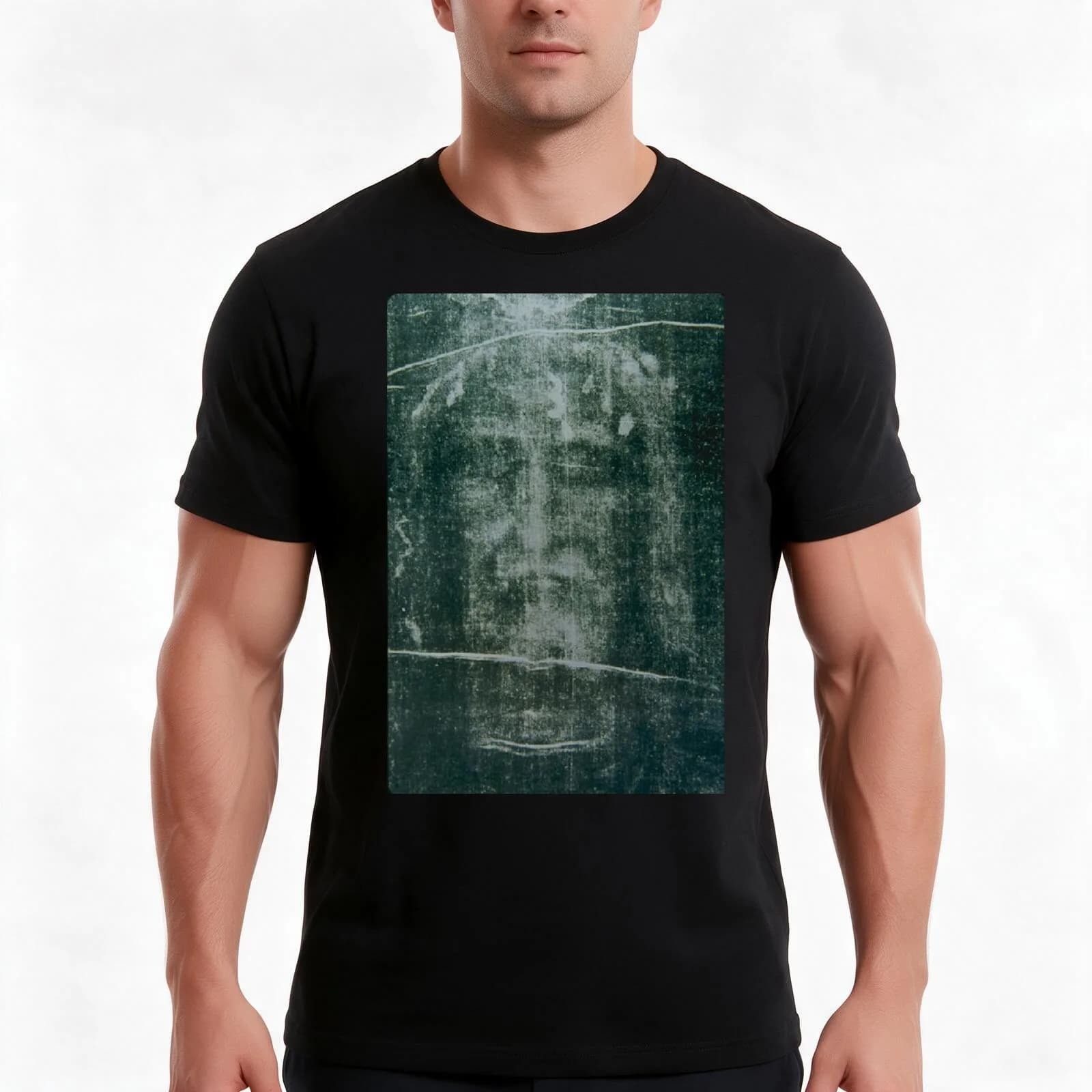 Easter: Holy face of Jesus negative of the shroud of Turin T-Shirt, Summer Casual Cotton Tee, Oversized Streetwear Tops