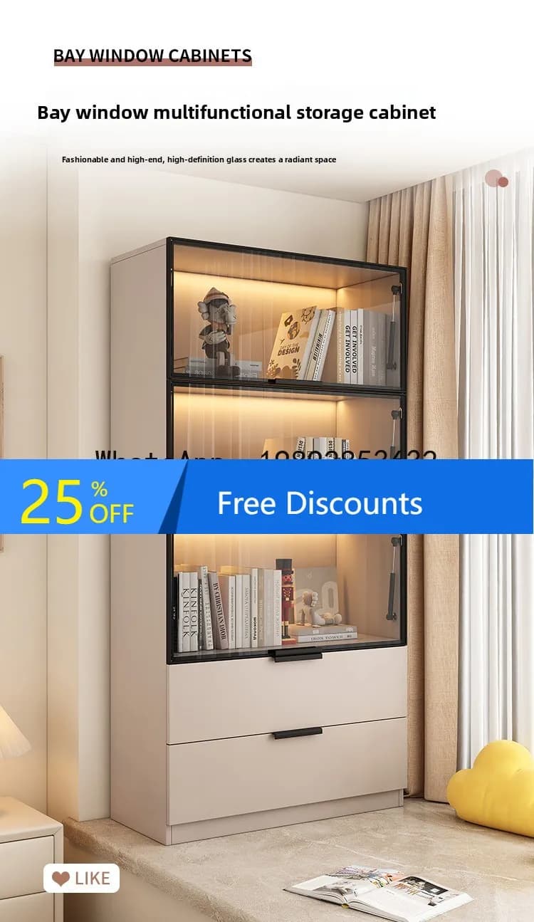 CZ Solid Wood Bay Window Cabinet Storage Cabinet Home Bedroom Storage Standing Floor Window Sill Storage Cabinet