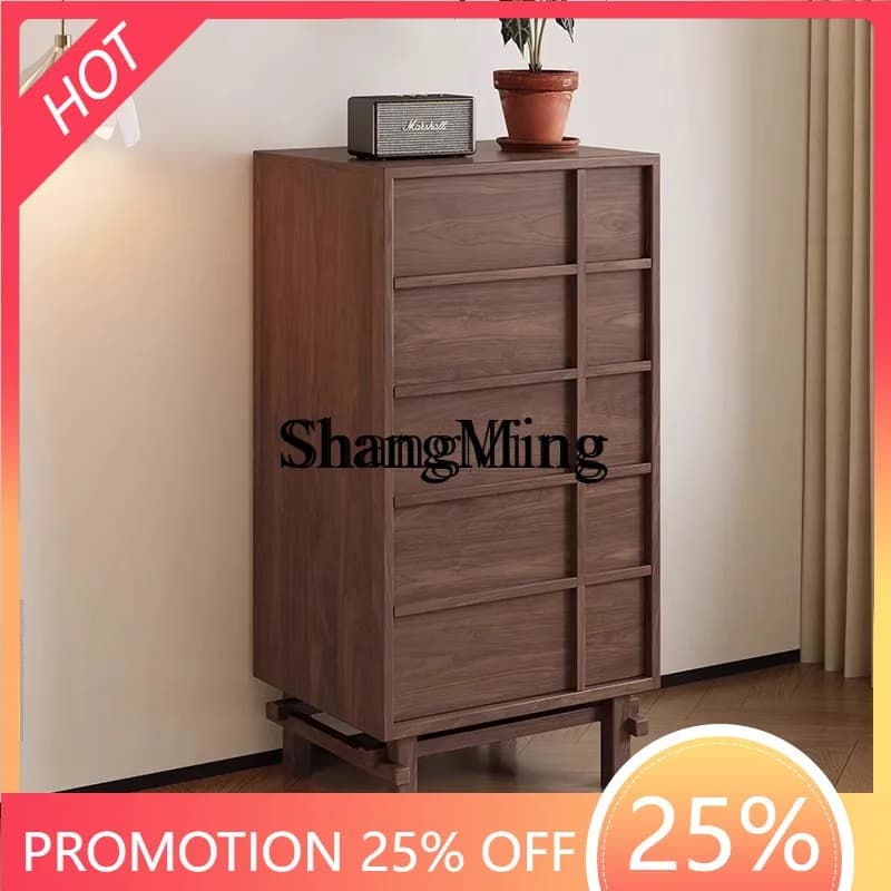SM home new all solid wood chest, bedroom storage, bedside locker, walnut color, living room locker