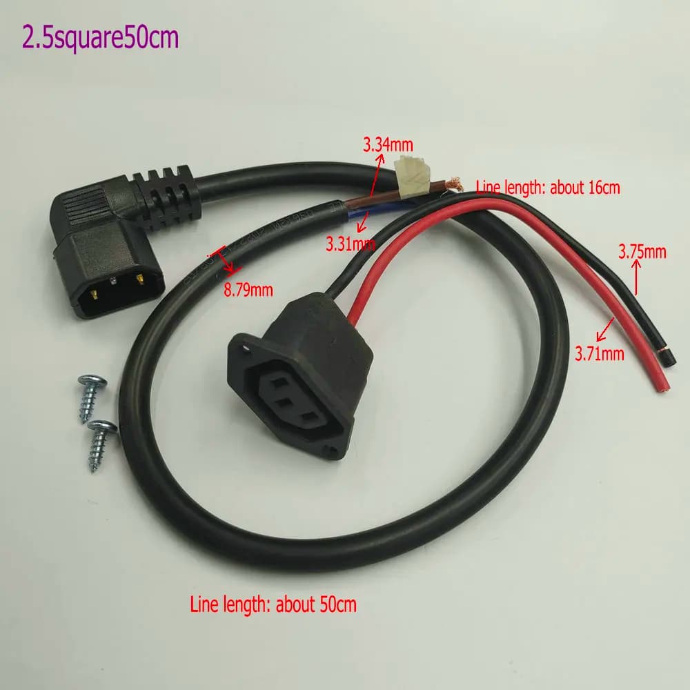 Electric bicycle lithium battery power cord three-pin socket plug with cable male and female
