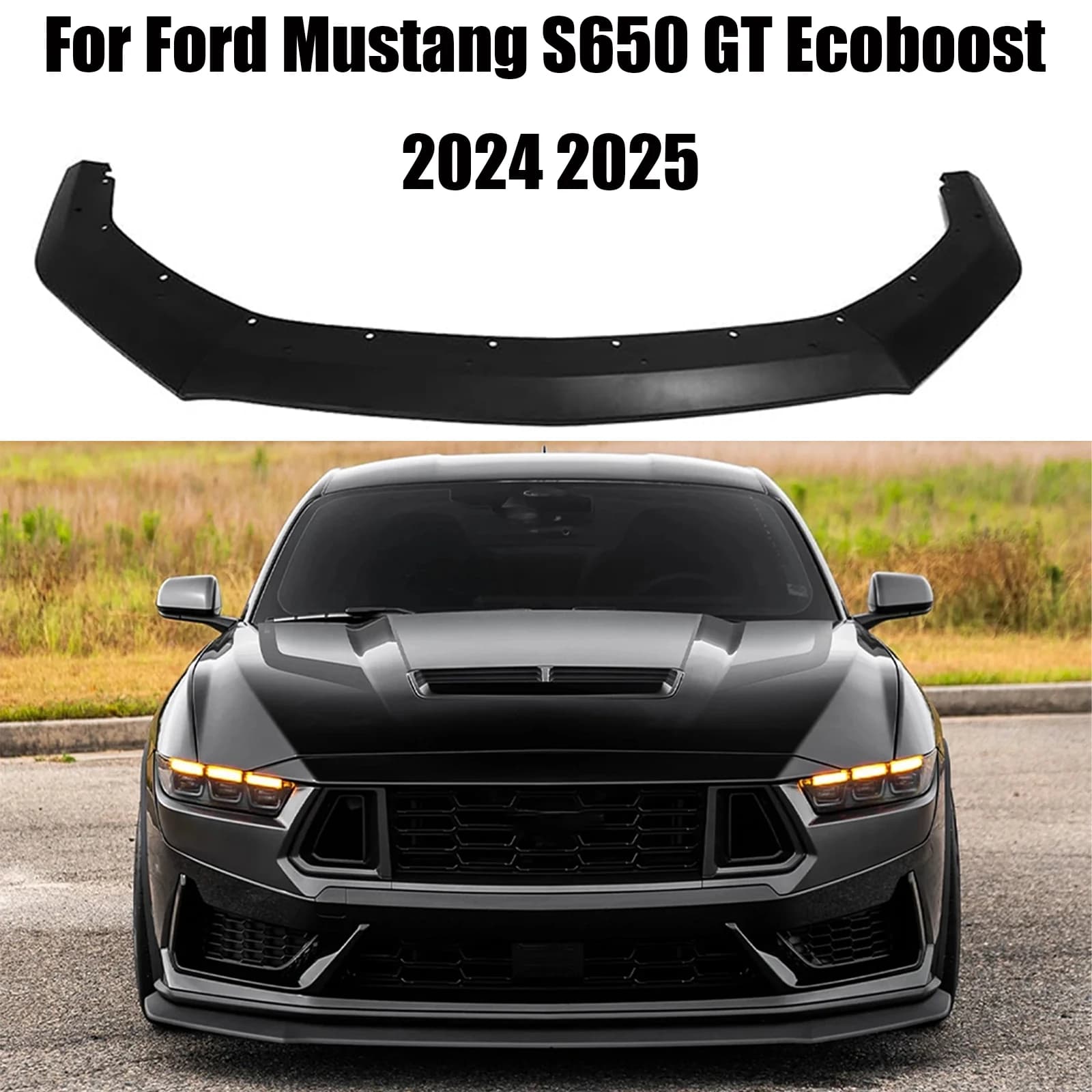 For Ford Mustang S650 GT Ecoboost 2024 2025 Guard Splitter Car Front Bumper Lip Spoiler Splitter Matte Black