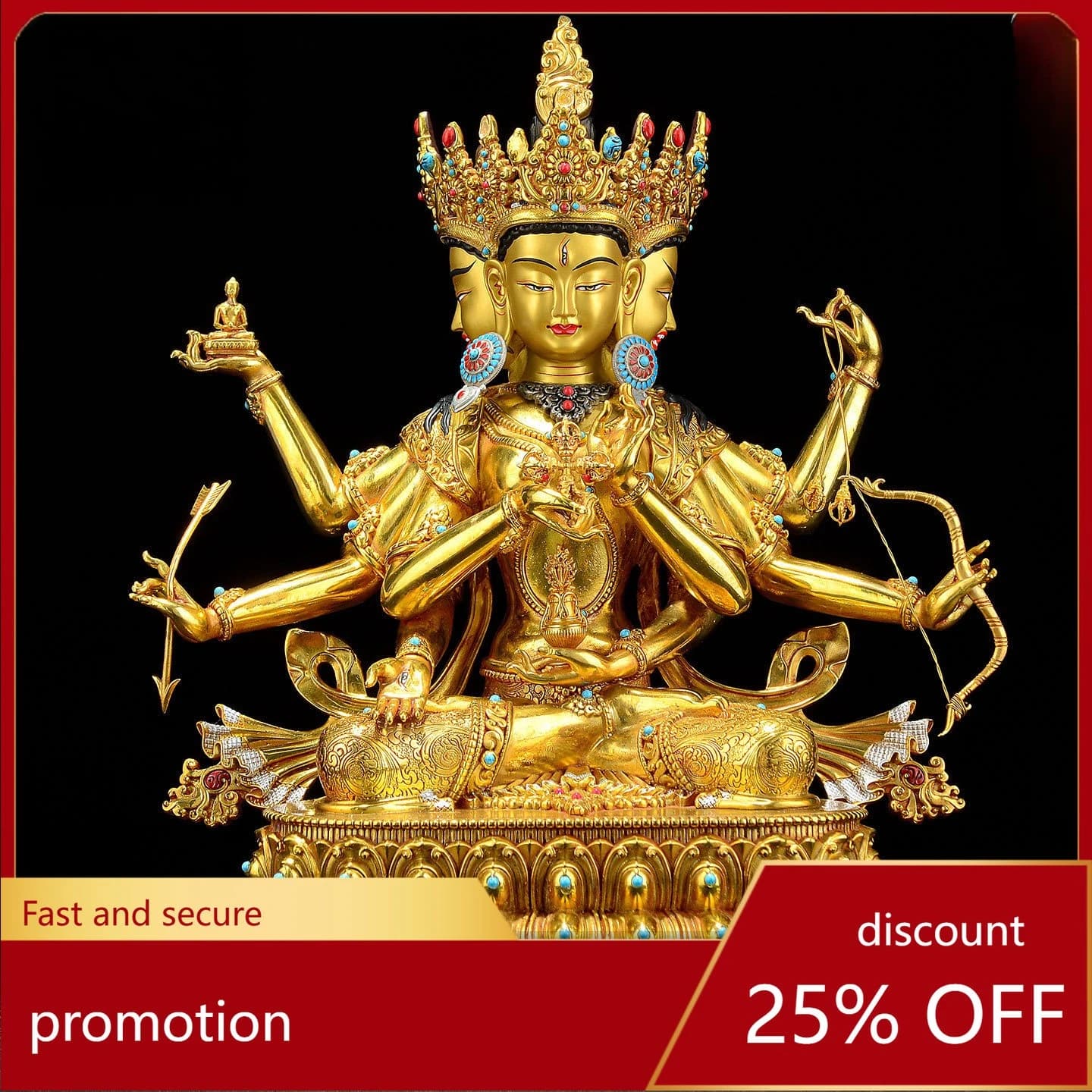 Cz1  statue tibetan style living room for home three heads and eight arms longevity three statues bronze statue ornaments