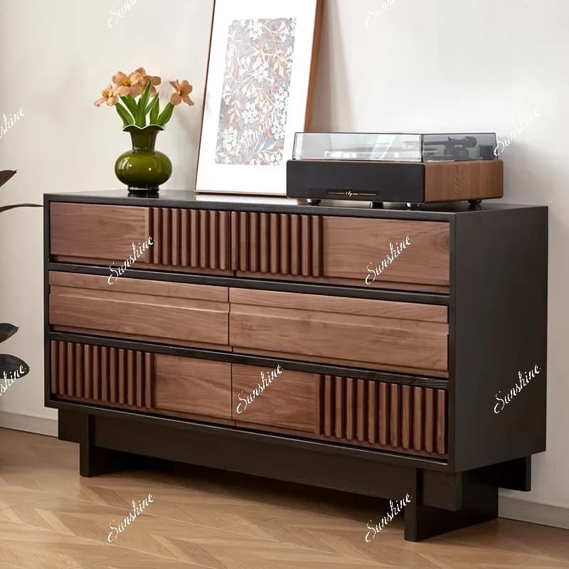 Nordic modern simple solid wood six-pump storage cabinet