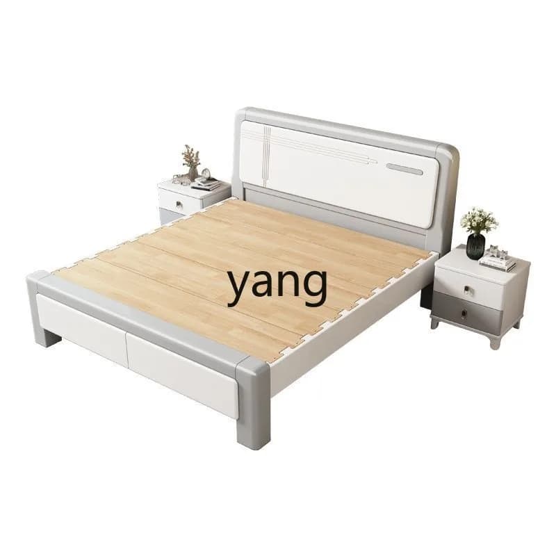 LH modern simple silent tenon and mortise all solid wood bed light luxury home master bedroom air pressure storage bed