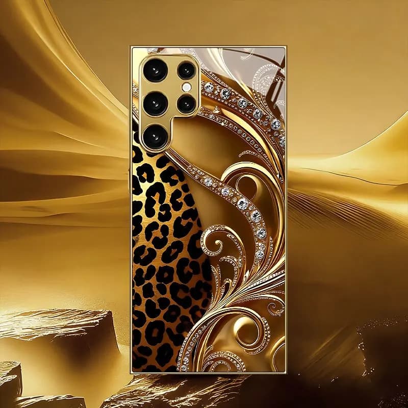 leopard print Flower vine s26 ultra case Glass phone case for Samsung Galaxy S26 25 24 23 22 Ultra FE Plus A56 A07 A53 A37 A06