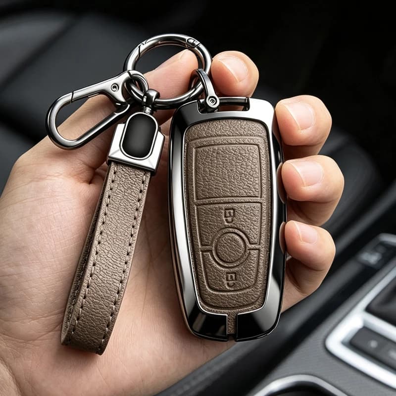 Metal Leather Car Remote Key Case Cover For Ford Mustang Explorer Edge Fusion Mondeo F150 F250 F350 F450 F550 2019 2020 Shell