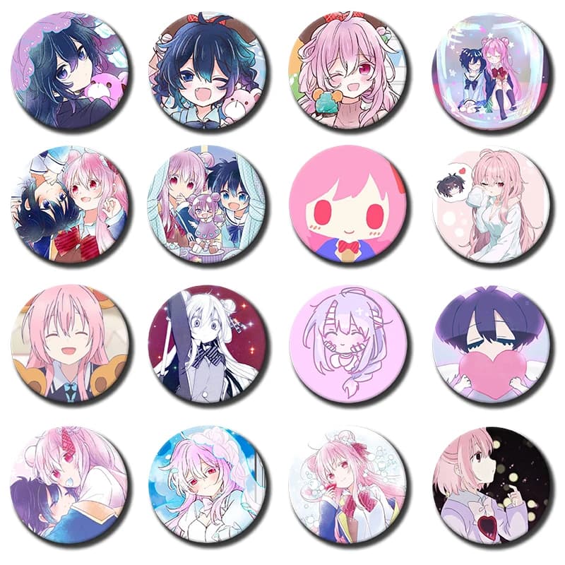 Anime Happy Sugar Life Round Tinplate Brooches Role Play Pin Cartoon Character Badge for Clothes Decoration Bag Accessories Gift