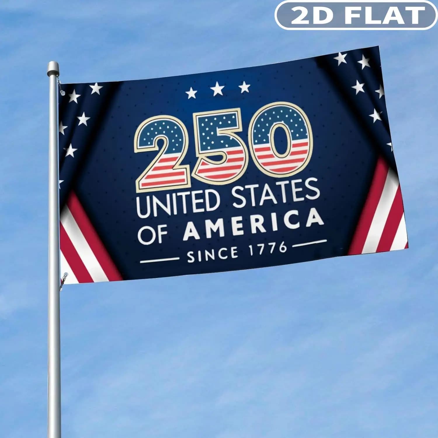 1pc 2D FLAT America US 250th Birthday Flag, Single Sided 1776-2026 America 250 Years Anniversary Flag For National Day