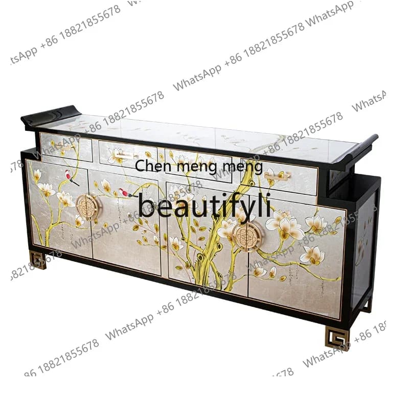 G New Chinese-style painted entrance, solid wood shoe cabinet, dining side against the wall, home decoration, locker