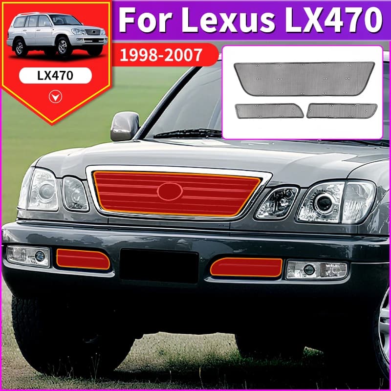 For Toyota 1998-2007 Lexus LX 470 Car Grille Mesh Stone Guard Anti Insect ront End Protection Custom Fit Exterior Accessories