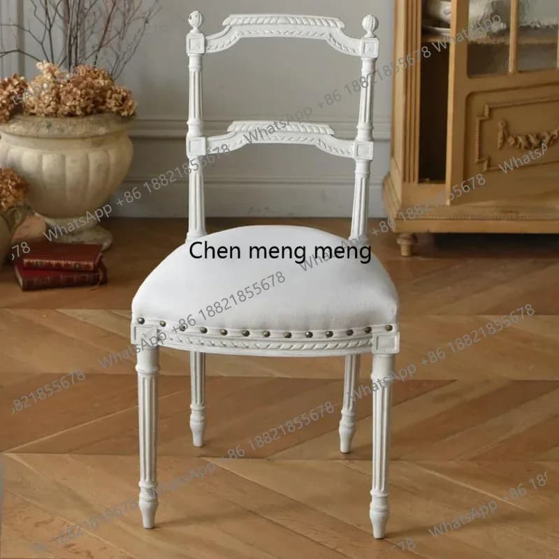 ZJFrench natural white carved dining chair small apartment dining table chair household bedroom makeup chair