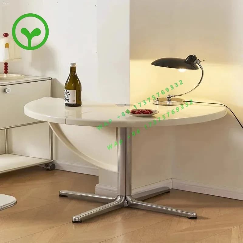 Medieval Foldable Multi-functional Round Table with An "ins" Style Semi-circular Table. Home-use Small-space Coffee Table.