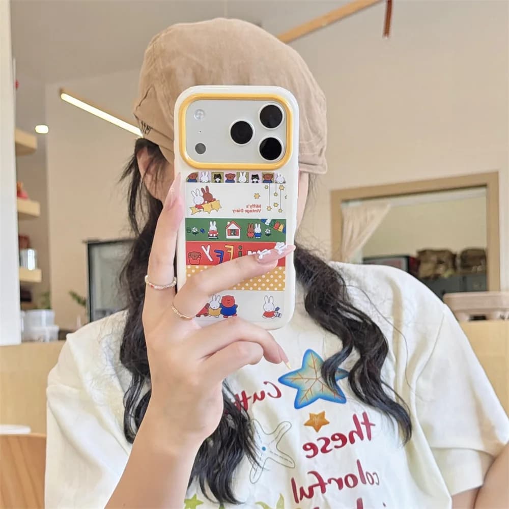 Korean ins Cute miffy Phone Case For iPhone 17 Pro 16 15 Pro Max Cover with Chain Shockproof Kawaii Cases 15 16 17Pro Funda