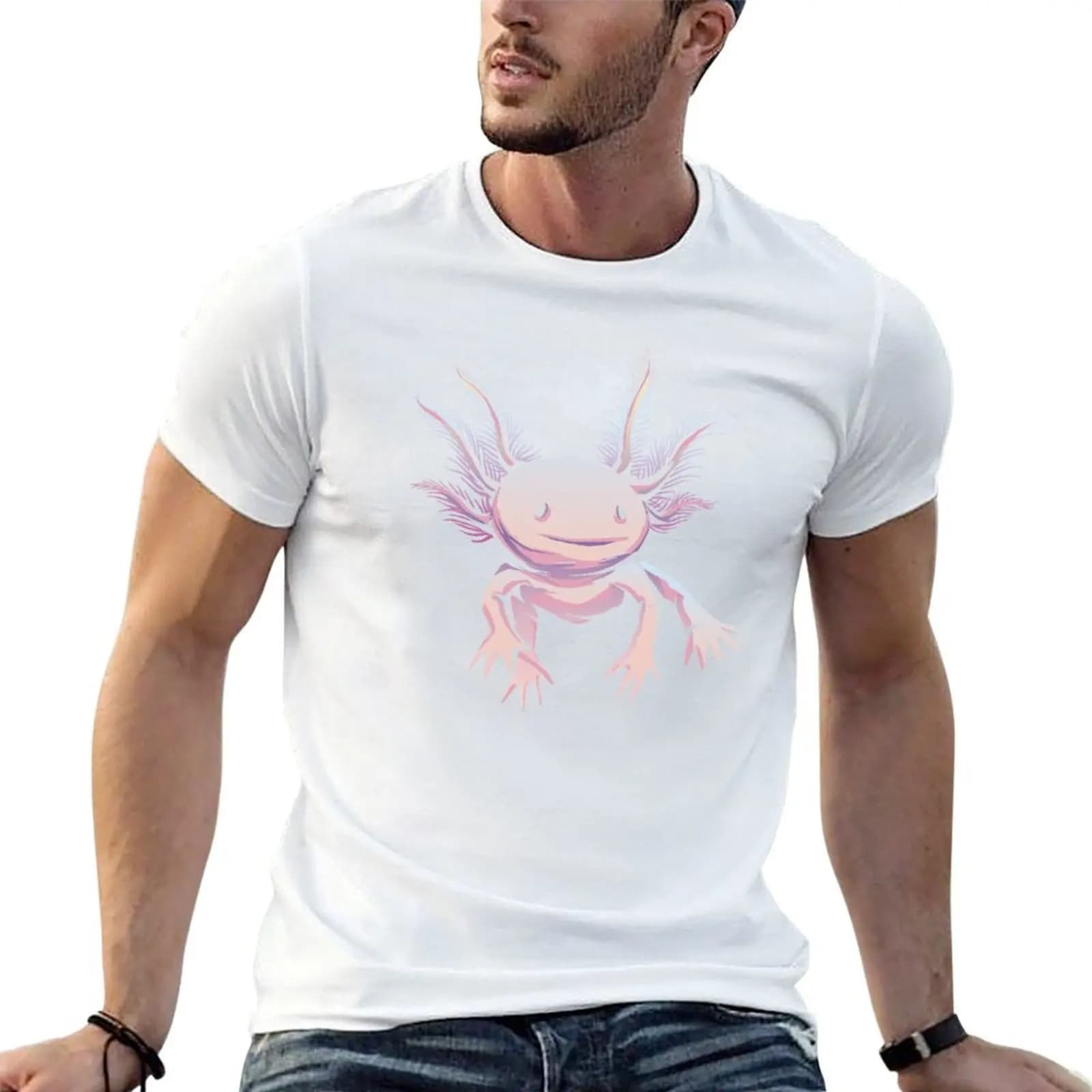 Cute axolotl T-Shirt tops baggy shirts T-shirts for men cotton