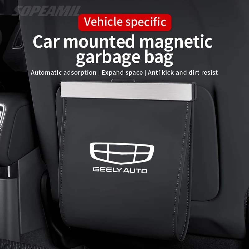 Car Garbage Bag For GEELY Monjaro Coolray GX3 Atlas Boyue Emgrand EC7 EC8 GC6GC9 Magnetic Adsorption Seat Back Hanging Trash can