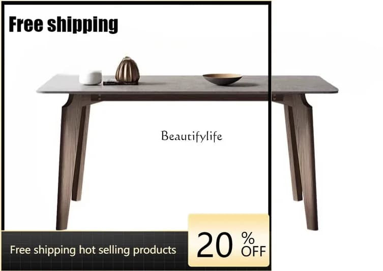 X4 Solid wood rock slab dining table Modern simple small apartment household light luxury high-end dining table