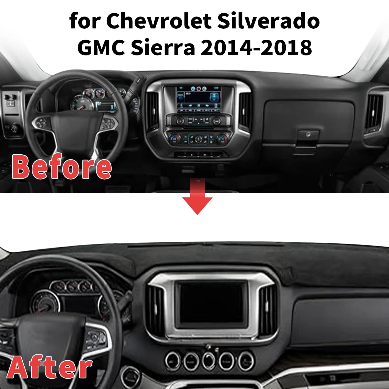 for Chevy Chevrolet Silverado GMC Sierra 2014-2018 Dashboard Cover Sun Shade Protector Dashmat Anti-Glare UV Carpet Mat Dash Mat