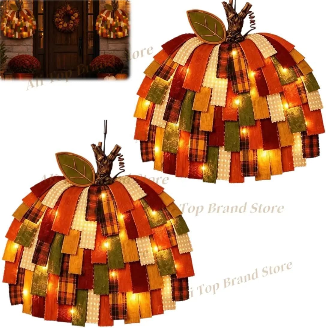 2026 New Handmade Patchwork Pumpkin Door Hanger,Autumn Fabric Pumpkin Door HangerWarm Rustic Fall and Thanksgiving Home Decor