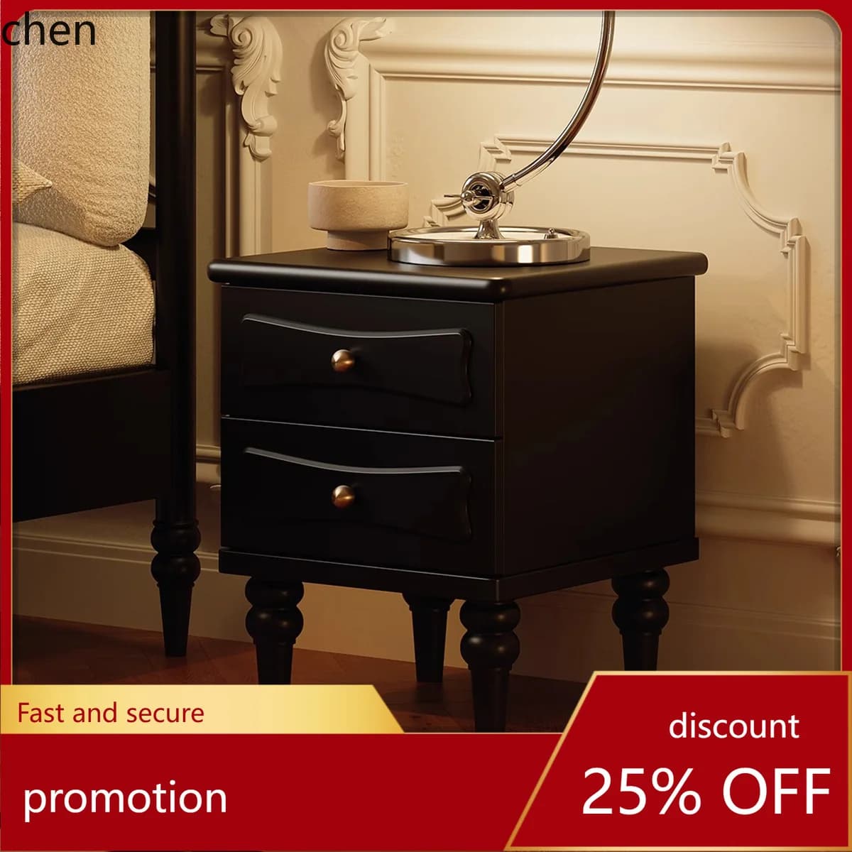 HT New Retro Bedroom Solid Wood Nightstand Simple Home Small Storage Cabinet