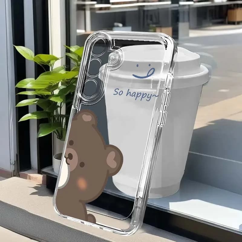 Cute Teddy Bear Cartoon Phone Case For Samsung Galaxy A73 A72 A71 A55 A54 A53 A52 A51 A33 A25 A22 A15 A14 A05 TPU Transparent