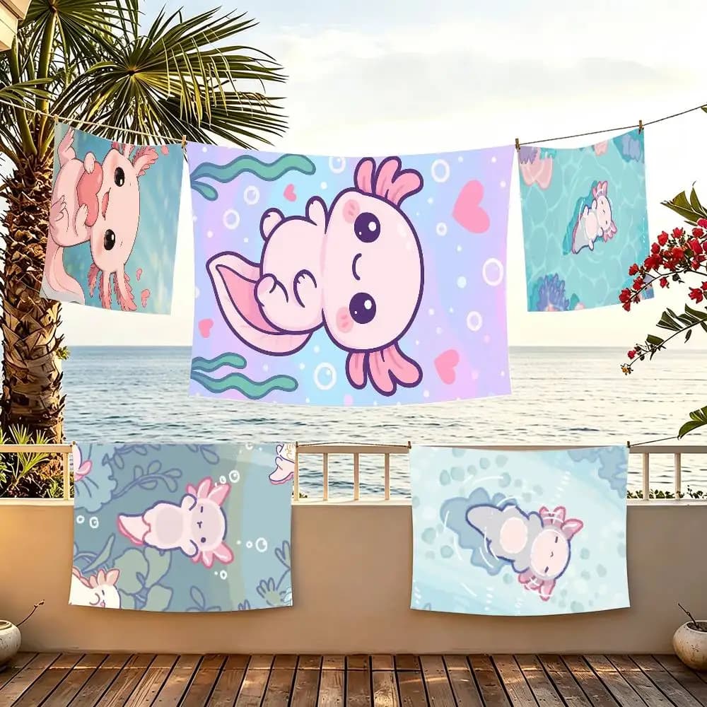 C-Cute Pink A-Axolotl Cartoon flag For Camping Party Picnic Studio Booth Background Wall Interior Decoration Banner