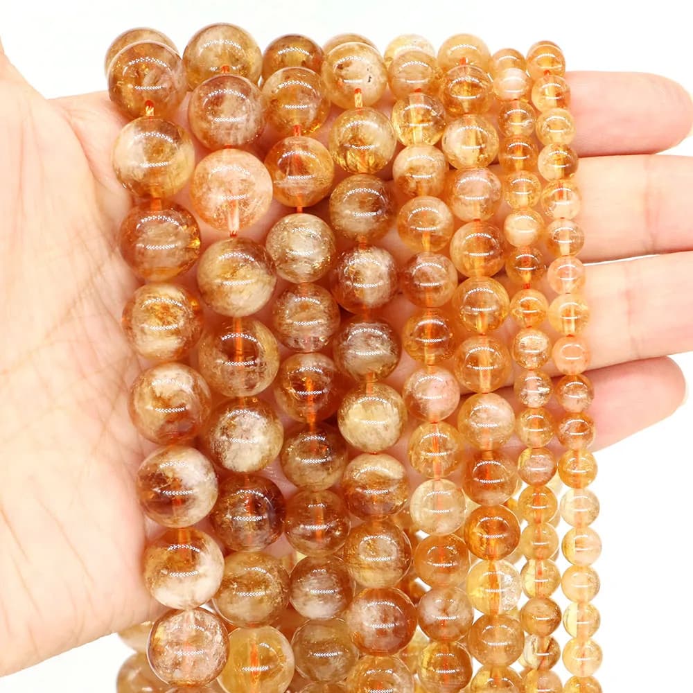 6/8/10/12mm Natural Citrine Stones Smooth Round Spacer Gemstones Healing Crystals for Jewelry Making DIY Handicrafts Accessories