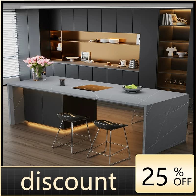 LH island table integrated household small apartment living room rock slab guide table with sink minimalist cream wind