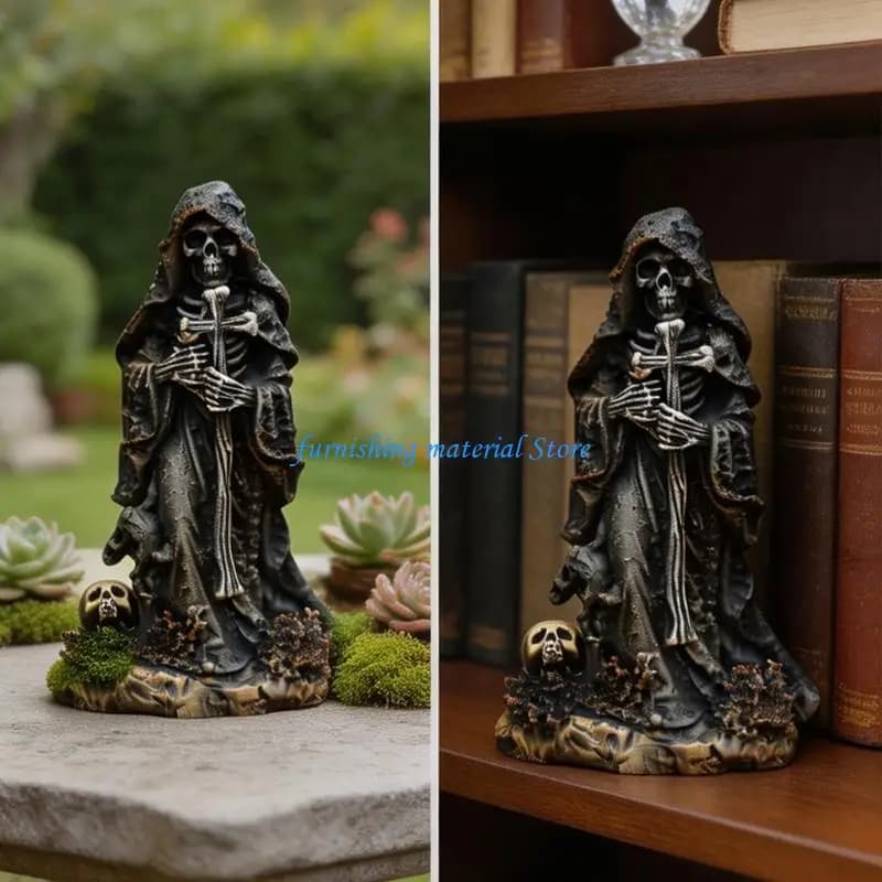 Y5GD Indoor Shelf Display Skull Figure with Aged Finish for Seasonal Display